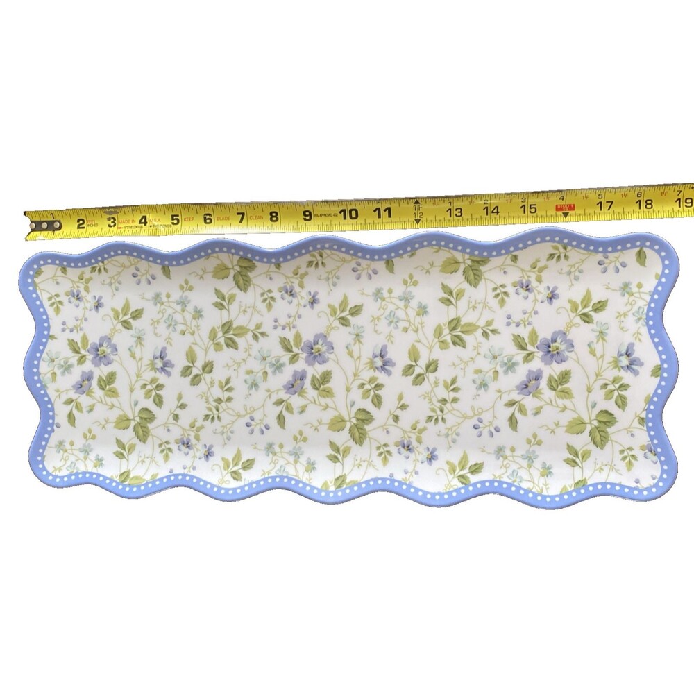 Laura Ashley Blue Floral Platter Tray 19” x 8” Melamine Spring Summer Flowers
